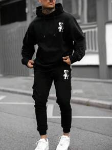 Manfinity LEGND Nam Đồ họa Hoạt hình Dây rút Áo Hoodie & Quần thể thao - màu đen - Xem 3