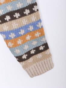 Tween Boy 1pc Allover Pattern Raglan Sleeve Sweater - Khaki - View 6