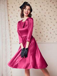 Vintamour Bow Front Puff Sleeve Dress