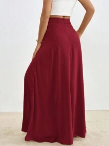 Firerie Solid High Waist Maxi Skirt - Burgundy - View 2