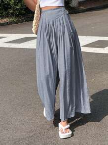 DAZY Solid Wide Leg Trousers - Blue - View 2