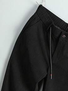 Men Drawstring Waist Straight Leg Pants - Black - View 4