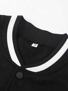 Men Plus Letter Graphic Two Tone Striped Trim Varsity Jacket Without Hoodie - Multicolor - View 6