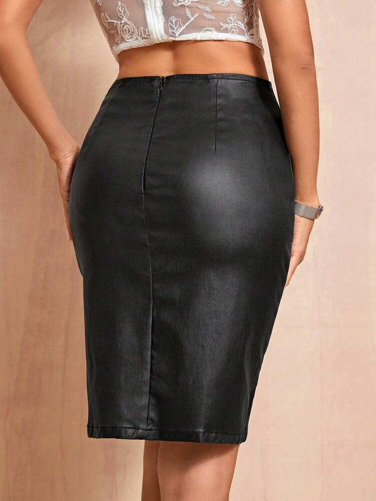 Women's Autumn Fashion Solid Color Pleated Slit Fitted Skirt