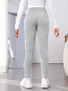 女大童素色高腰緊身打底褲 - 淺灰色 - 查看 2