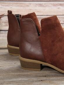 女士時尚棕色低跟短靴帶側拉鍊設計和尖頭 - 棕色 - 查看 4