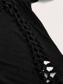 SHEIN ICON Pha lê Cánh Mẫu Áo phông Crop - màu đen - Xem 3