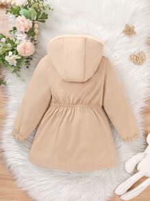 SHEIN 女小童1入組拉鏈開襟連帽加絨內裏外套 - 卡其色 - 查看 2