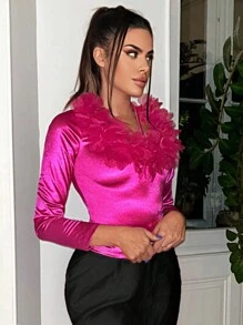 SHEIN SXY Camiseta con detalle de apliques - Rosa Fucsia - Ver 5