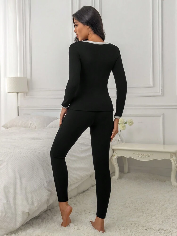 Set ropa interior térmica ribete en contraste - Negro - Añade 2