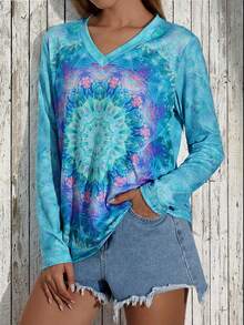 SHEIN Unity 紮染 V 領T恤 - 藍色 - 查看 5