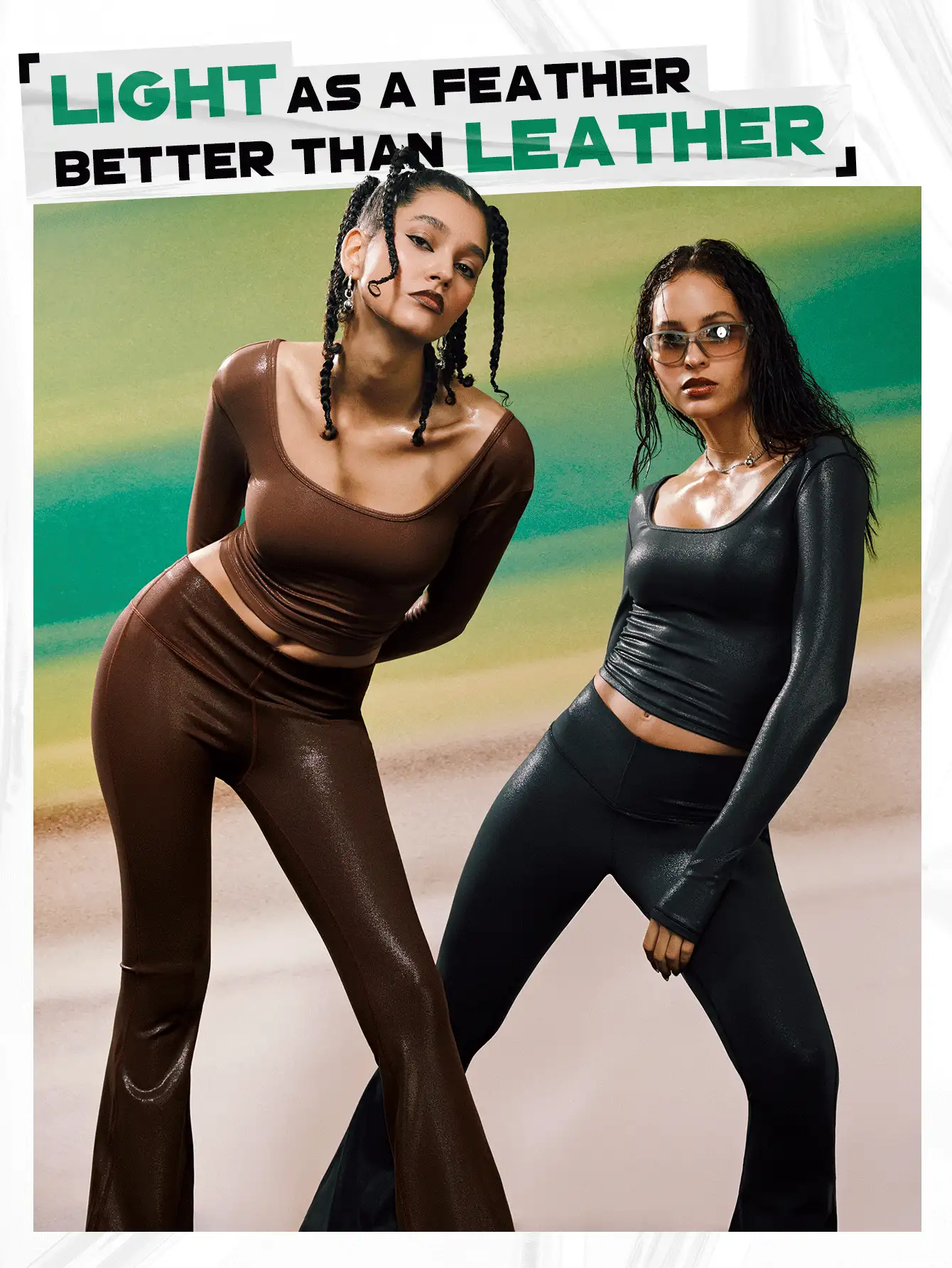 GLOWMODE 鍍箔皮革效果緊身方領長袖運動上衣,帶拇指孔 - 棕色 - 查看 7