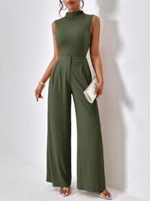 Firerie Mock Neck Tank Top & Wide Leg Pants - Olive Green - View 4