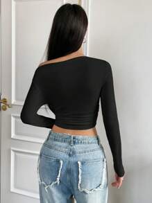 SHEIN Unity Camiseta crop de cuello asimétrico - Negro - Ver 2
