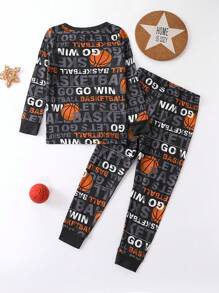 年輕男孩籃球和字母圖形緊身睡衣套裝 - 彩色 - 查看 2