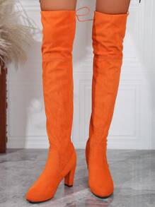 Women's Over-the-knee Thick Heeled Fashion Boots With Tassel Tie - Orange - View 3