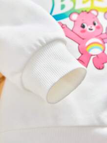 SHEIN X Care Bears 女小童標語圖案運動衫和小熊印花喇叭褲 - 白色 - 查看 4