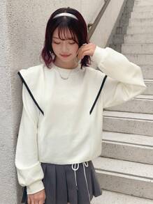 FRIFUL 撞色鑲邊落肩運動衫 - 白色 - 查看 7