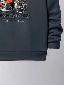 SHEIN Tween Boy Motorcycle & Letter Graphic Hooded Thermal Lined Sweatshirt - Grey - View 4