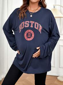 SHEIN Maternity Letter Graphic Drop Shoulder Tee - Royal Blue - View 3