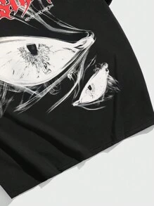 ROMWE MEN Goth Camiseta De Hombre Con Letras Y Gráficos Impresos - Negro - Ver 4