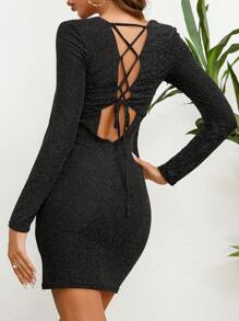 Chiquease 領亮片修身洋裝 - 黑色 - 查看 3