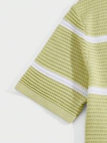 ROMWE MEN Street Life 男士條紋針織馬球衫 - 青檸色 - 查看 4