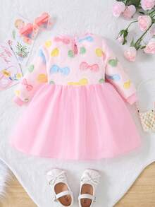 SHEIN Glamorique Kids Váy lưới viền nơ cho bé gái - Nhiều màu - Xem 2