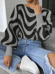 SHEIN Unity Sóng sọc Mẫu Tay áo lồng đèn Áo len - Nhiều màu - Xem 1