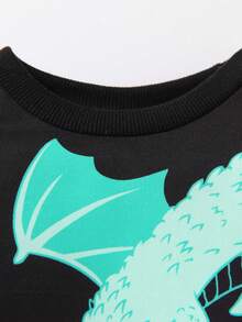 Young Boy Dragon Print Sweatshirt & Sweatpants - Black - View 8