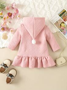 Baby Girl Solid Ruffle Hem Zip Up Hooded Dress