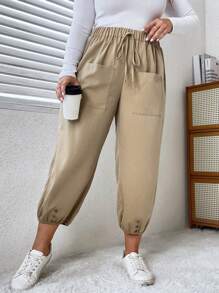 Calvaya Plus Dual Pocket Knot Front Pants - Apricot - View 3