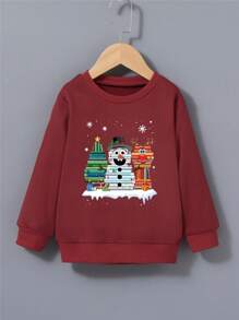 Young Boy Christmas Print Sweatshirt - Burgundy - View 1