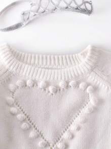 Baby Girl Pom Pom Detail Drawstring Waist Sweater Bodysuit - Pink - View 3