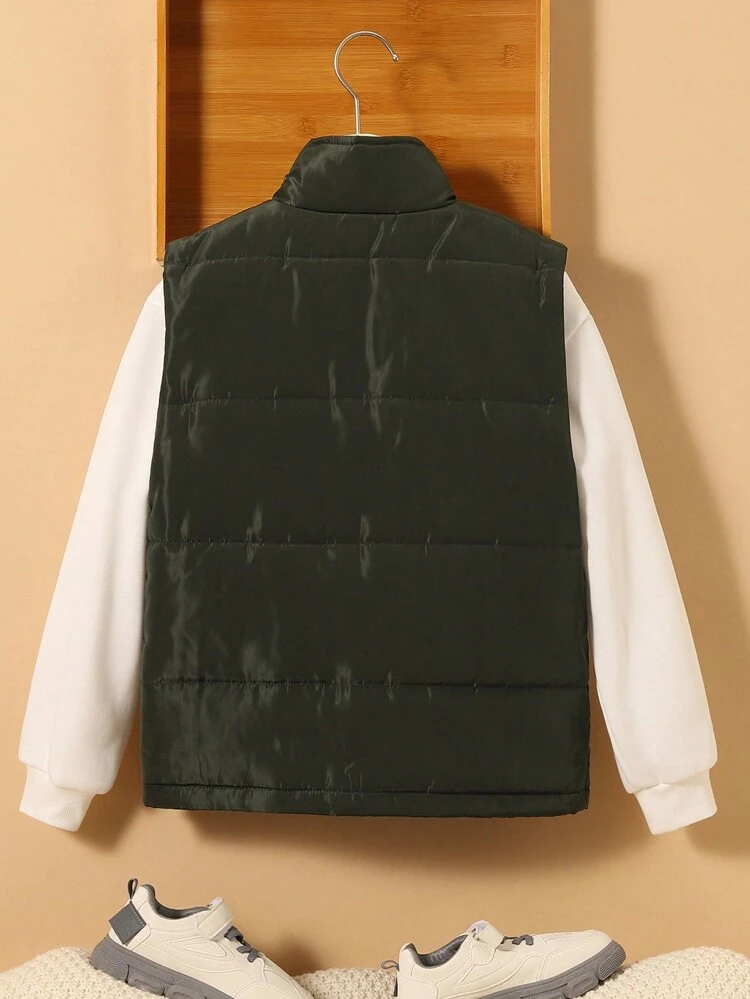 Tween Boy 1pc Letter Patched Detail Flap Pocket Vest Padded Coat