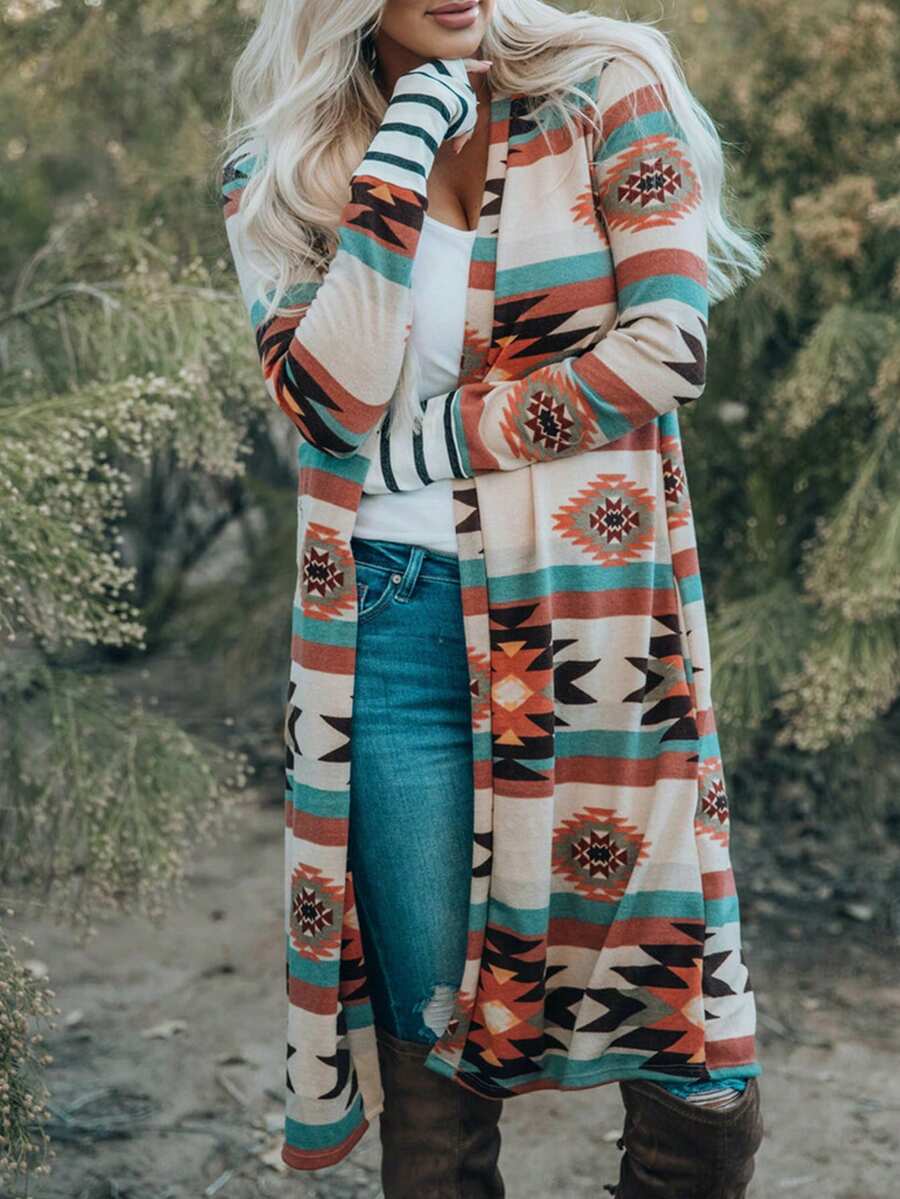 Acelitt 大码几何图案落肩开衫 - 彩色 - 查看 1