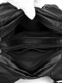 ROMWE Grunge Punk Medium Shoulder Bag Punk Minimalist Zipper For Work, School , Goth - Black - View 7