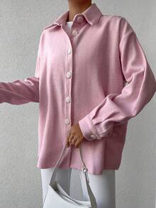 SHEIN Cottnline 正面落肩鈕扣落肩大衣 - 粉色 - 查看 4