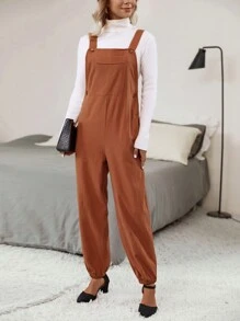 SHEIN LUNE Solid Slant Pocket Overall Jumpsuit Without Tee - Rust Brown - View 5