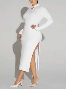 SHEIN SXY Plus Keyhole Neckline Split Thigh Sweater Dress