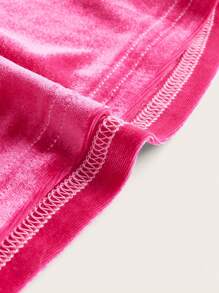 SHEIN EZwear Plus Rhinestone Letter Pattern Drawstring Waist Flare Leg Pants/Valentine's Day - Hot Pink - View 3