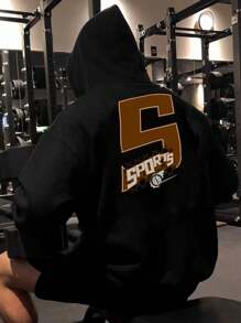 Manfinity Sport Corelite 男士字母图案抽绳运动卫衣 男士卫衣 - 黑色 - 查看 3