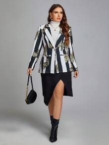 SHEIN Clasi 大碼巴洛克風格圖案腰帶西裝外套 - 彩色 - 查看 6