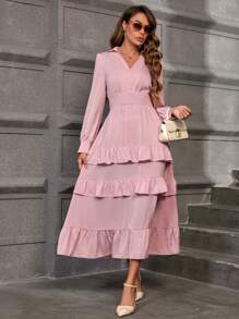 Aveloria Solid Ruffle Hem Dress - Pink - View 1