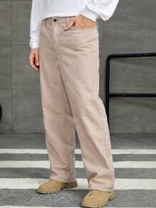 Manfinity Hypemode Men Slant Pocket Straight Leg Jeans - Khaki - View 3