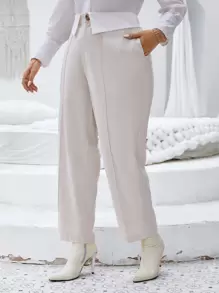 SHEIN LUNE Plus Contrast Panel Suit Pants - Apricot - View 5