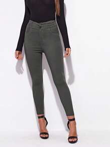 SHEIN 女性時尚休閒純色修身長褲 - 深灰色 - 查看 4