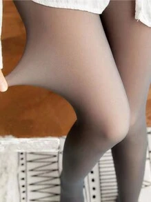 毛絨襯裡褲襪 - 咖啡棕 - 查看 1