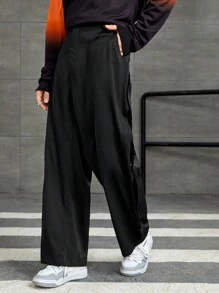 Manfinity Hypemode Weit Geschnittene Herrenhose Mit Schrägen Taschen - Schwarz - Übersicht 1