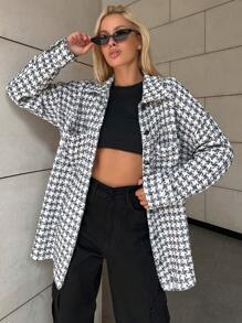 EURMUSE Túi mặt trước Thả vai Áo khoác Tweed - trắng - Xem 1